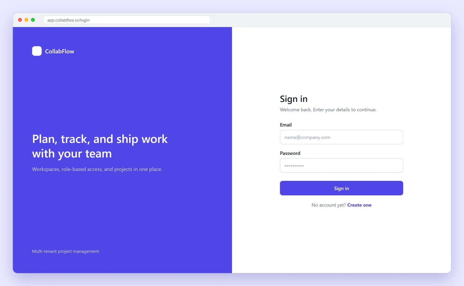 Interface design: sign-in screen